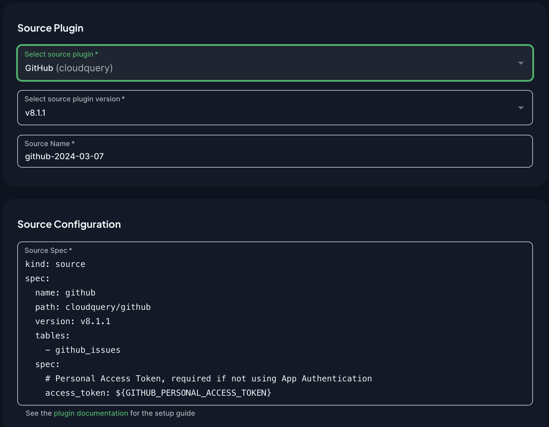 Source Configuration